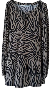 Top Susan Graver nero/marrone scollo a V maglia liquida dettaglio cravatta manica lunga taglia 5X - Foto 1 di 10
