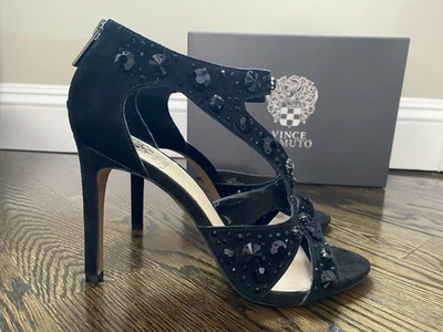 VINCE CAMUTO Women's KAYANNE Suede Jeweled Dress High Heel Sandals Size 7M Black - Image 1 of 4