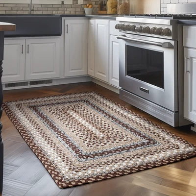 Brown Braided Country Kitchen Area Rug Farmhouse Braided Rug for Home Decor - Image 1 of 4