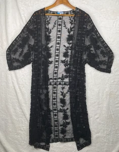 Rebellion Again Mujer Pequeño Negro Crochet Encaje Kimono Plumero Transparente Boho Festival - Imagen 1 de 7