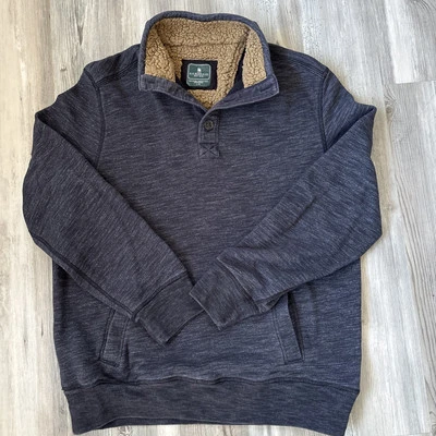 G.H. BASS CO Men's Navy Blue Fleece Lined Button Sherpa Collar Sweatshirt SZ L - Image 1 of 4