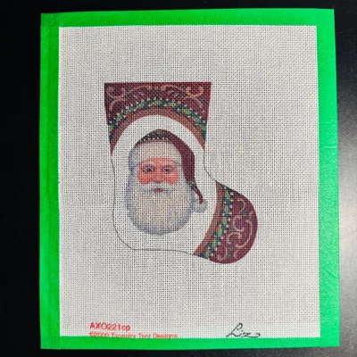 VICTORIAN SANTA XMAS STOCKING - VTG Handpainted Needlepoint Canvas 9x10" - NOS - Image 1 of 4