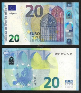 EUROPEAN UNION 20 Euro 2015 Prefix S ITALY P-28s Sign Lagarde UNC - Picture 1 of 2