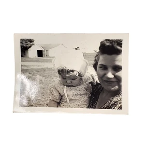 Vtg Mom and Daughter Posing Monochrome Photography Found Snapshot B&W Landscape - Picture 1 of 4