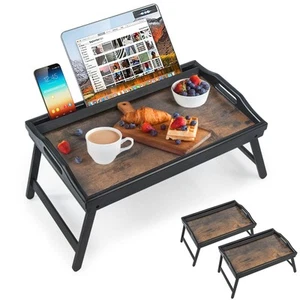 2 Pack Bed Tray Table Breakfast Trays Serving Tray Bamboo Bed Laptap Floding ... - Picture 1 of 8