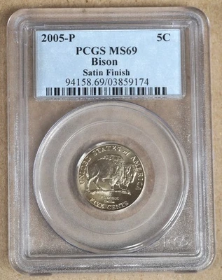 2005-P SATIN FINISH BISON JEFFERSON NICKEL PCGS MS69 (SP69) 859174 - Image 1 of 2
