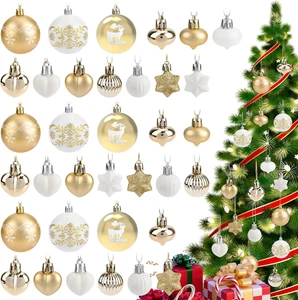 52 Pezzi Palline Di Natale Set, Oro E Bianche Stili Rendono Di Palline Albero Di - Foto 1 di 12