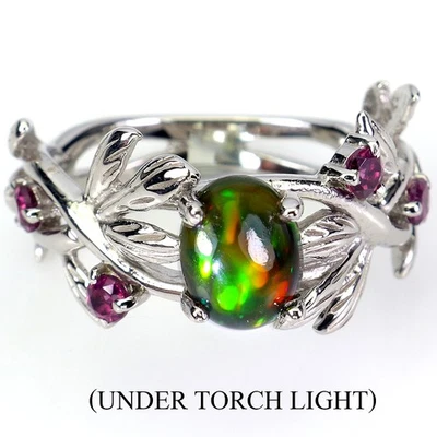 Anillo de plata de ley 925 ovalado ópalo negro 8x6 mm piedras preciosas de rodolita talla 7 Foto 1 de 4