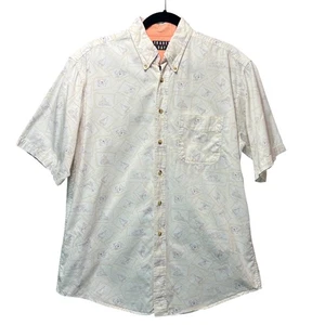 Vintage Y2K Trader Bay Sailboat Print Shirt M Beige Cotton Nautical Button Up - Picture 1 of 5