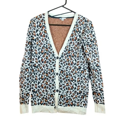 Volcom Womens Sweater Beige Leopard V Neck Button Front Cardigan Long Sleeve S - Image 1 of 4