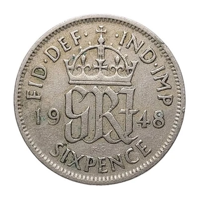 1948 British 6d Coin – King George VI, Copper-Nickel, KM#862 Z3247 - Image 1 of 4