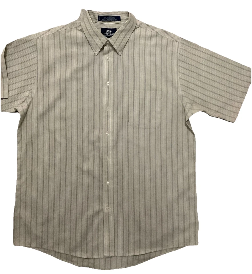 Camisa Oxford de manga corta con botones Stafford sin arrugas para hombre talla 17 ~ bronceada Foto 1 de 4