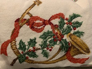 Vintage Weihnachten Nadelkissen Stechpalme Waldhorn rot Samt 18” x 12” - Bild 1 von 6
