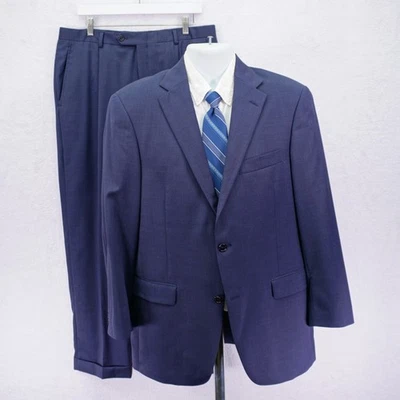 Hart Schaffner Marx Wool Blue Check 2 Piece Suit 40R 36 / 31 Mid Rise Pleated Cu - Image 1 of 4