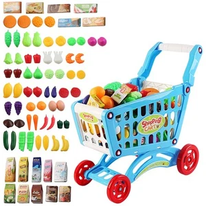 Shopping Cart Trolley Play Set Includes Over 70 Grocery Food Fruit Vegetables... - Picture 1 of 6