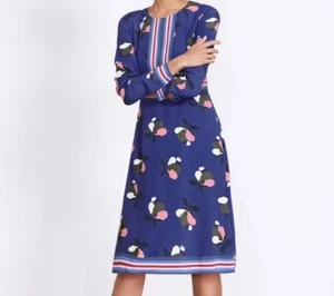 Vestido Boden Línea A Midi EE. UU. Talla 10 R Estampado Floral, Cuello Cerradura, Ribete a Rayas - Imagen 1 de 7