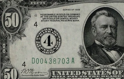 FR. 2100-D 1928 $50 FRN GOLD ON DEMAND CLEVELAND NUMERAL #4 HIGH GRADE (AGE) - Image 1 of 3