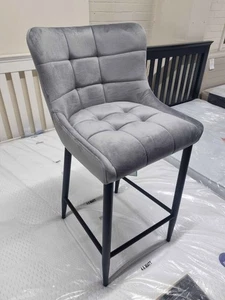 New 3 x Furniture Village Silver Grey Velvet & Black Metal Bar Stools Chairs - Picture 1 of 8