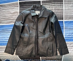 NY Classics Leather Black Biker Jacket Grunge Y2K Classic Goth Natural Coat - Picture 1 of 5