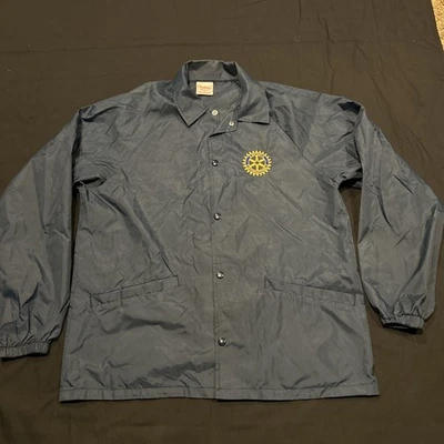 Vintage Rotary International Jacket Mens M Snap Button Nylon Navy Blue A32 - Image 1 of 4