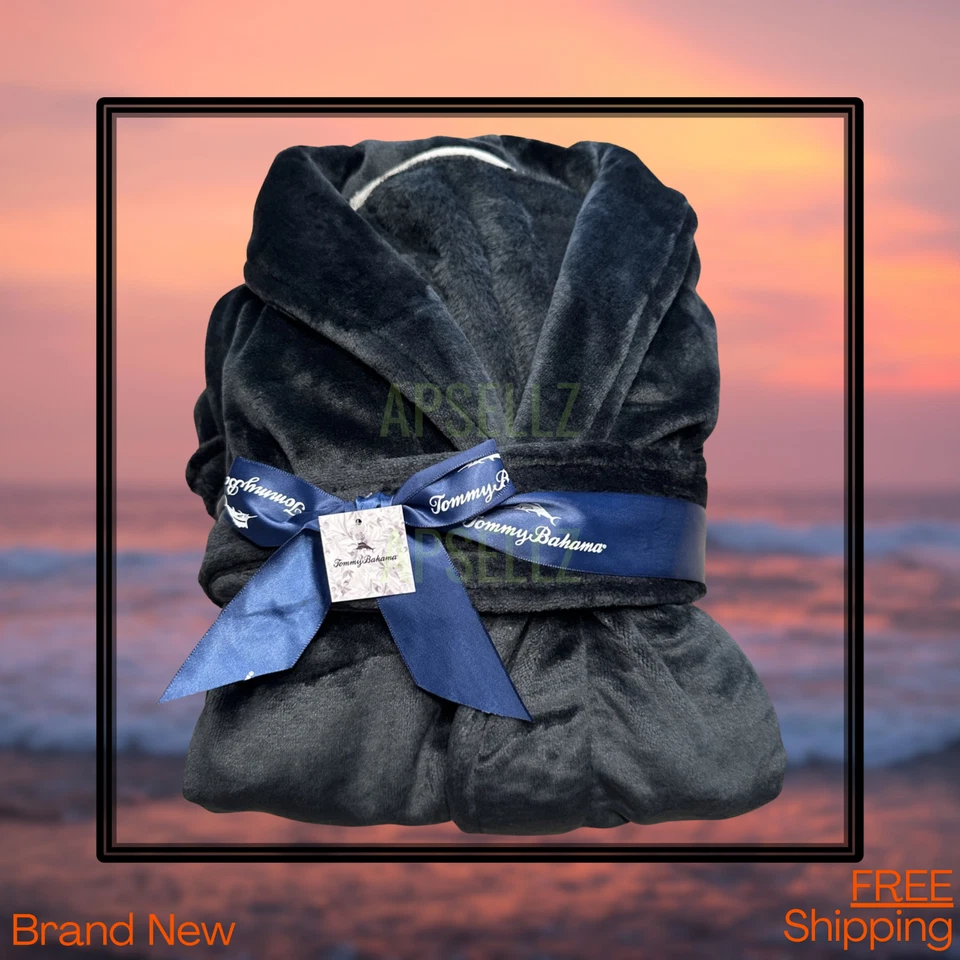 NUEVO CON ETIQUETAS Tommy Bahama Paradise Collection bata de felpa negra unisex talla única para la mayoría Foto 1 de 1