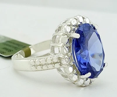 LAB CREATE 7.75 Cts TANZANITE & GENUINE DIAMOND RING SOLID .925 STERLING SILVER - Image 1 of 4