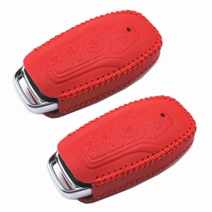 2Pcs Red Leather For Ford F-150 Edge Fusion Lincoln MKZ MKC 5 Button Key Fob Bag - Picture 1 of 4