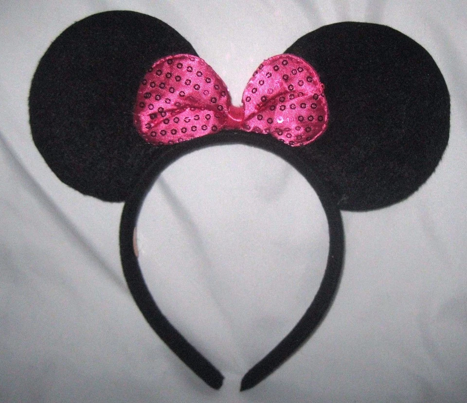 ЧЕРНЫЙ MINNIE MOUSE УШИ HOT РОЗОВЫЙ БЛЕСТКАМИ ГАЛСТУК-БАБОЧКА ПОВЯЗКИ НА ГОЛОВУ КАРНАВАЛЬНЫЙ КОСТЮМ - Изображение 1 из 1