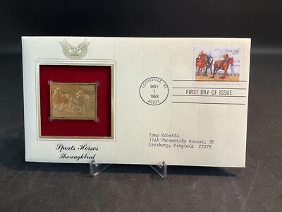 1993 PCS Sports Horses Thoroughbred 29¢ FDC 22K Gold Stamp-Addressed - Image 1 of 3