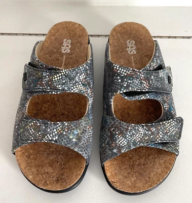 SAS Woman Cozy Leather Gray Multi Snake Tri Pad Comfort Adjust Sandals Size 10M - Image 1 of 4