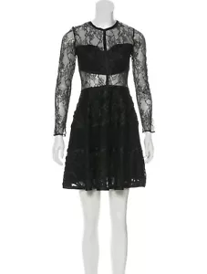 $650 XS S 0 2 ALEXIS PIZZO MINI ABITO NERO MANICA LUNGA A-LINE CLARRA - Foto 1 di 5