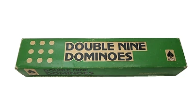 Vintage Double Nine Dominoes Black & White 55 Wood Pieces 1976 HOYLE Green Box - Image 1 of 4
