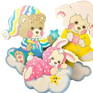 Teddy Beddy Bear Lamb Bunny Baby Nursery Wall Decor 80s 90s Bedroom Retro Pastel - Picture 1 of 17