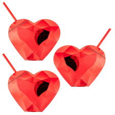 Valentine’s Day Set of 3 Red Metallic Heart Sipper Cups Partyware 20 oz Drink