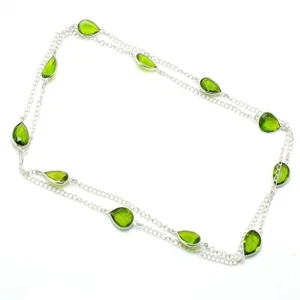 Green Peridot Gemstone Handmade 925 Sterling Silver Jewelry Necklaces Sz 36" - Picture 1 of 1