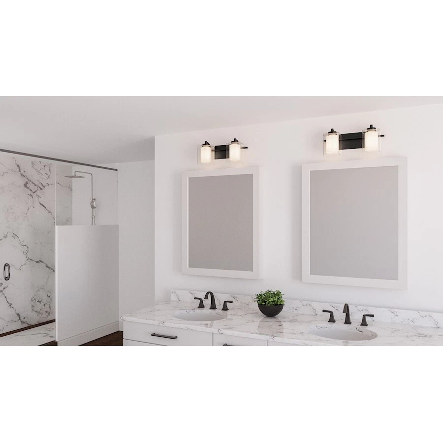 Quoizel Kolt 2 Light Bath Light, Black/Clear/Sandblasted Interior - KLT8902MBK - Image 1 of 1