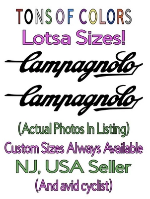 TWO Script Campagnolo Cycling Vinyl Decals - Campy Bikes Bicycles Parts Sticker