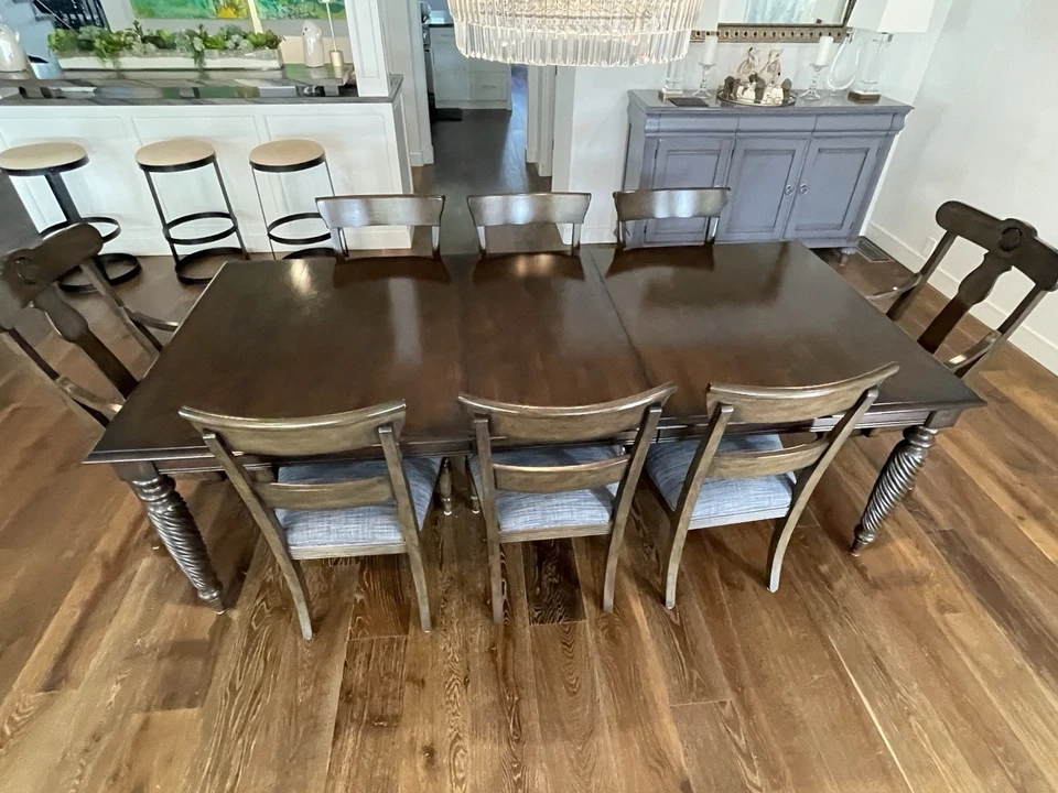 Ethan Allen Dining Table Set with 8 Chairs and 2 Leaves - Image 1 of 4