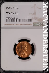 1940-S Lincoln Wheat Cent - NGC MS 65 RB - Brilliant Uncirculated #SLG461 - Picture 1 of 2