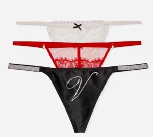 3 PARES VICTORIA SECRET MUY SEXY CUERDA V TANGA BRILLANTE TANGA PANTY CAJA DE REGALO M - Imagen 1 de 3