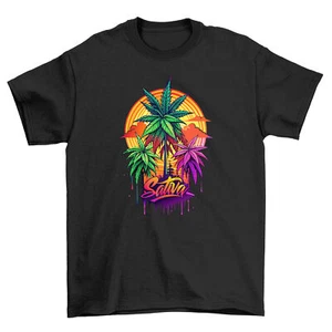 Weed Hemp_45 "Sunset High" T-shirt - Look as chill as a palm tree at sunset. 100 - Picture 1 of 46