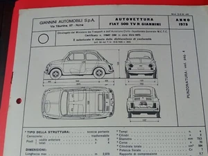 GIANNINI FIAT 500 TV R 594 Cc COPIA SCHEDA omologazione DIAGRAM SPECS 1973 - Foto 1 di 10
