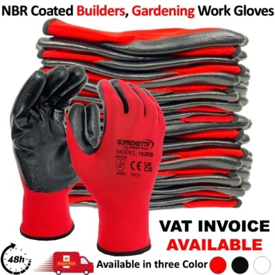 EN388 240 PAIRS BUILDERS WORK GLOVES RED BLACK NITRILE (NBR) COATED NYLON PALM GRIP