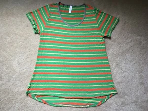CAMISETA LULAROE CLÁSICA VERDE NARANJA GRIS CREMA RAYAS TALLA S - Imagen 1 de 10