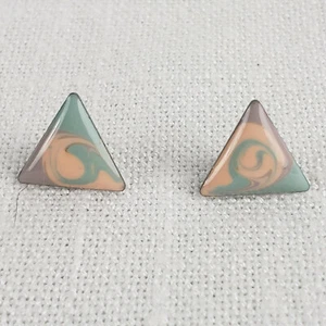 Lavender Green Peach Pastel Swirl Enamel Triangle Earrings Geometric Vintage - Picture 1 of 6