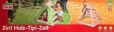 Playland Holz 2 in 1 Tipi Zelt Klettern 90x90x80cm Outdoor Garten mit Vorhänge