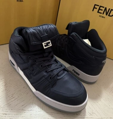 NUEVO EN CAJA $1390 Fendi Hombres FF Logo Nylon/Cuero Zapatillas a Juego Azul/Gris 11 EE. UU./10 UK Foto 1 de 4