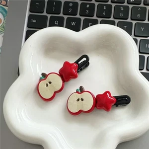 2Pcs/Lot Girls Hair Accessories Cartoon Apple Star Duckbill Hair Clip Cute Foreh - Picture 1 of 13