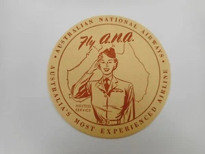 ORIGINAL VINTAGE FLY ANA / AUSTRALIAN NATIONAL AIRWAYS HOSTESS SERVICE COASTER - Picture 1 of 3