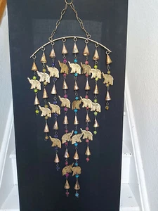 LARGE HANDMADE HANGING ELEPHANTS WITH BELLS & COLOURED BEADS FROM INDIA - Picture 1 of 12